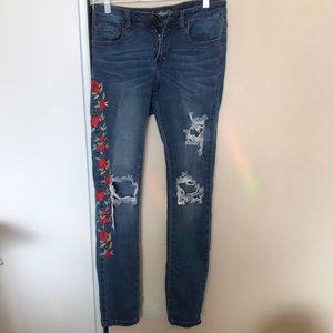 High Waisted Ripped Rose Skinny Jeans